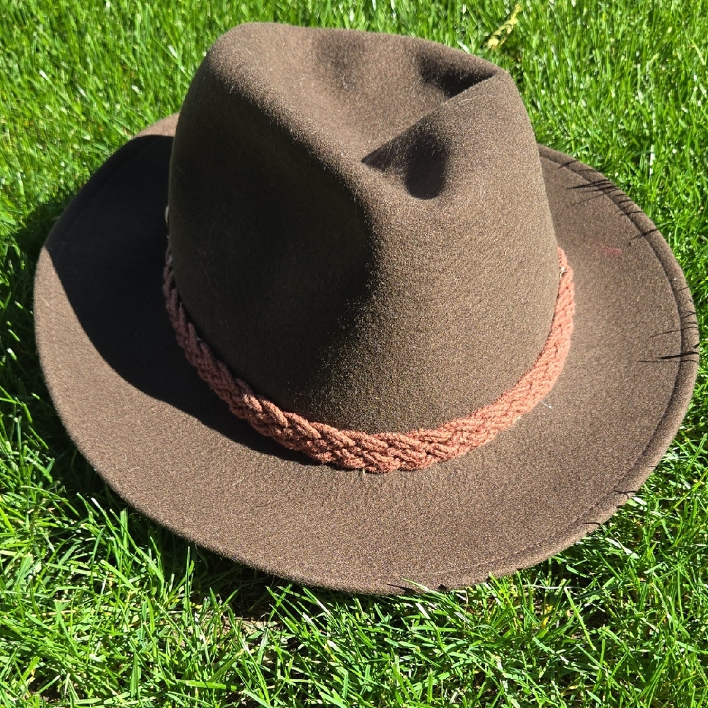 Brown Wool Ezzio Fedora Hat with Braided Band